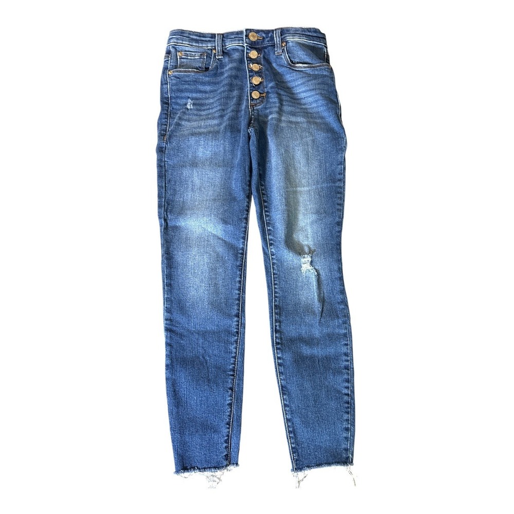 STS‎ Blue Ellie High Rise Skinny Jeans Med Wash Button Fly Distressed Raw Hem 27